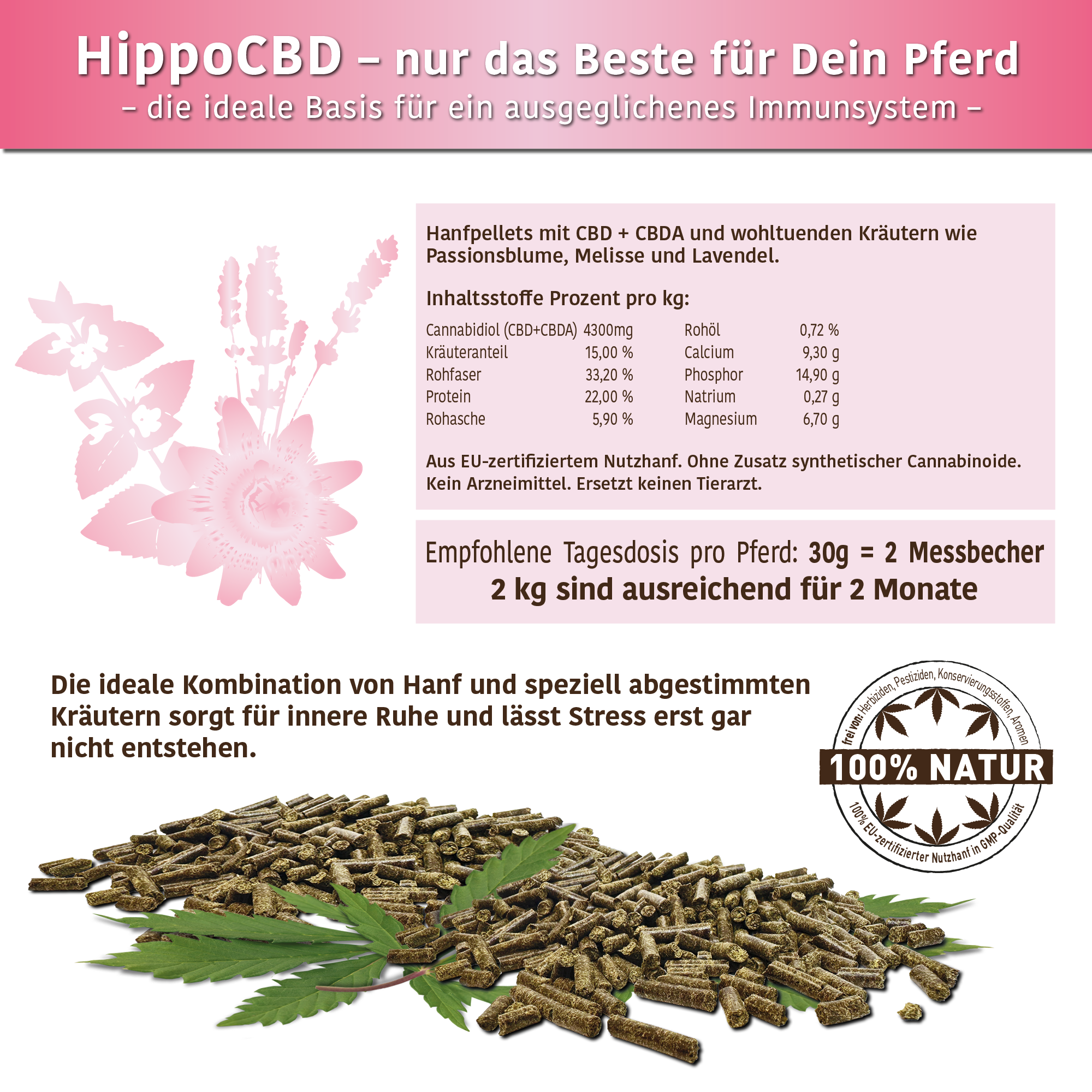 HippoCBD® Sensitiv - Hanfpellets für sensible und leicht nervöse Pferde