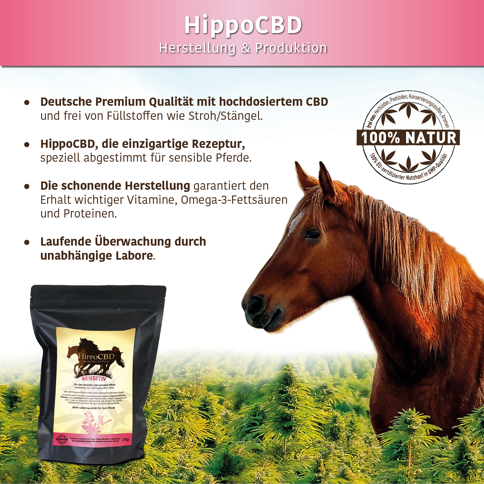 HippoCBD® Sensitiv - Hanfpellets für sensible und leicht nervöse Pferde