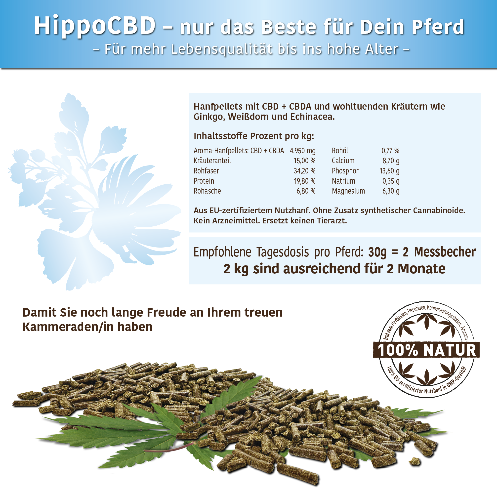 HippoCBD® Senior - Hanfpellets für ältere Pferde
